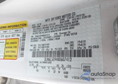 2019 Lincoln Mkz Reserve Ii z USA, uszkodzony, nr VIN 3LN6L5E94KR607412